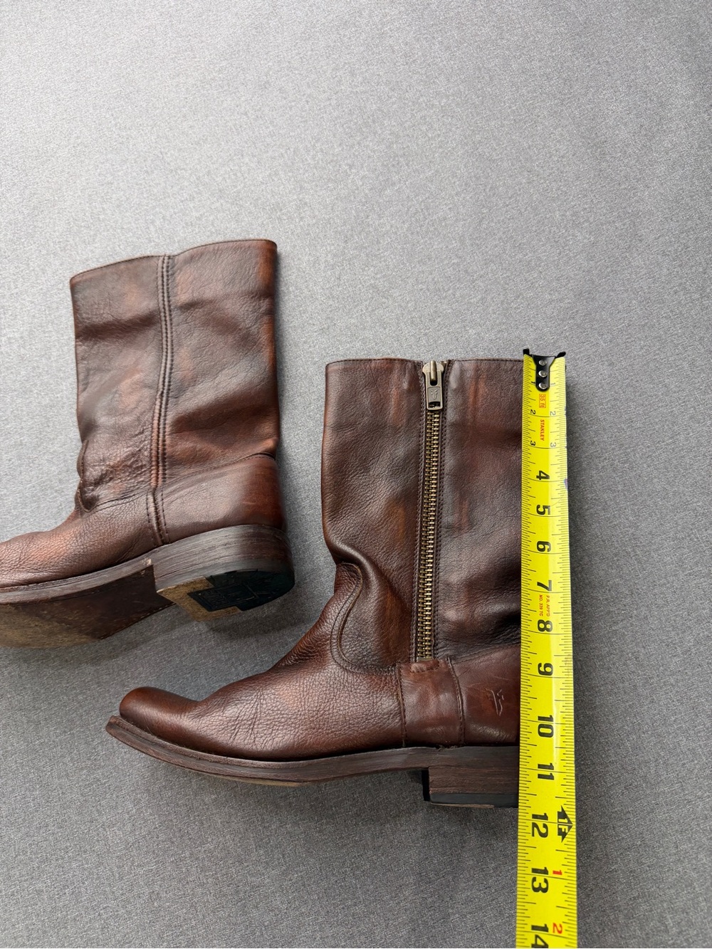 Frye Mid Calf Maple Brown Leather Side Zip Boots Size 9.5 - Picture 3 of 12